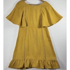 Moon River Dress Womens Medium Linen Boho Ruffle Tie Back Mini Boho Casual